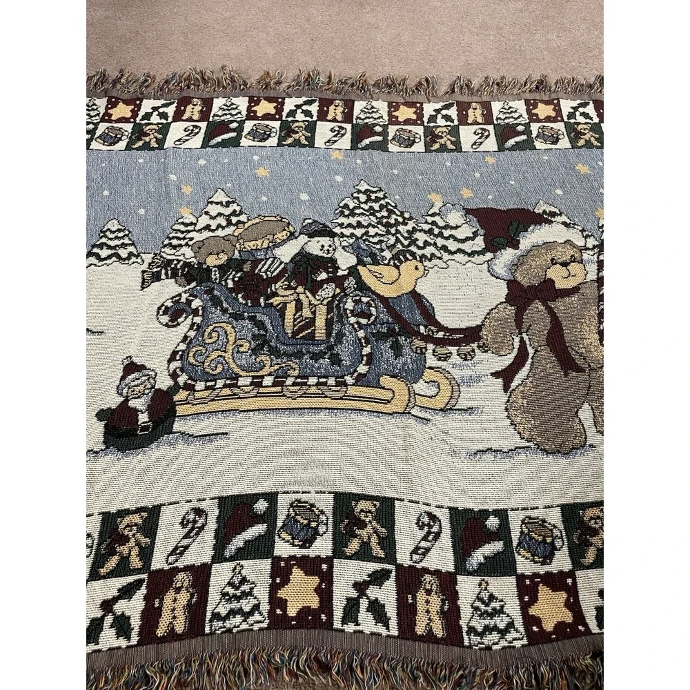 Vintage Teddy Bear Christmas Tapestry Blanket Wall Hanging 52 X 36‎